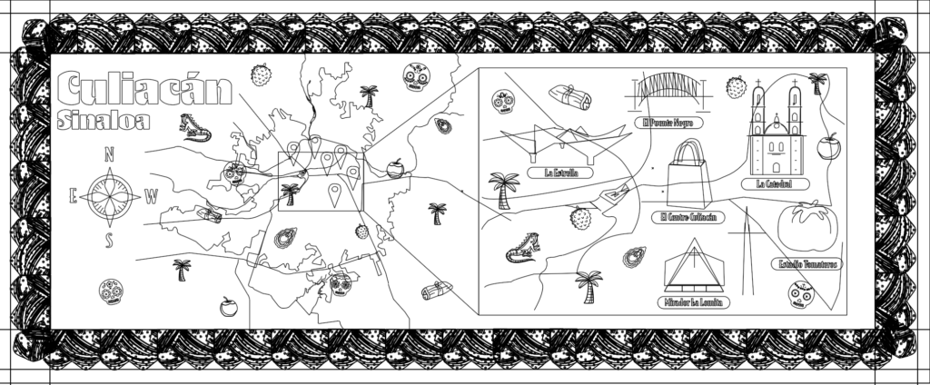 black and white outlines of a vector map.
