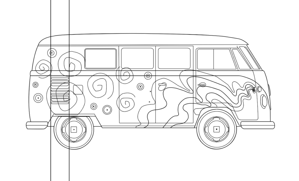 black and white vector outlines of a Volkswagen bus.