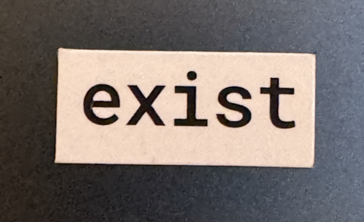 magnet that reads "exist"